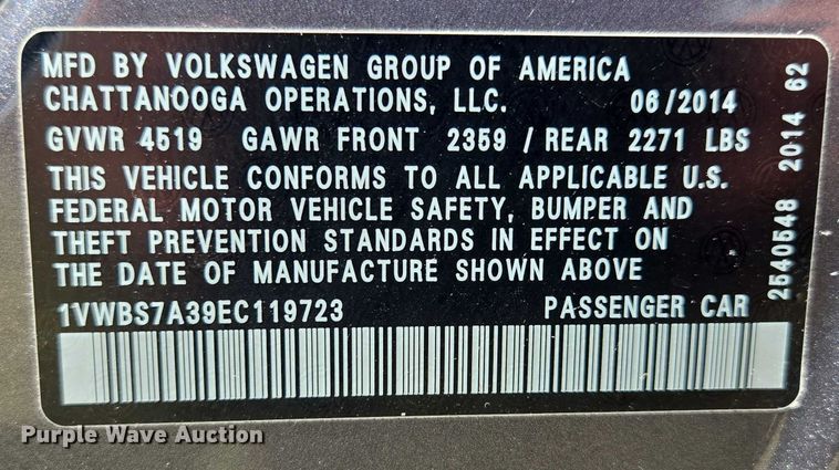 image for item EF1775 2014 Volkswagen Passat TSI SE 