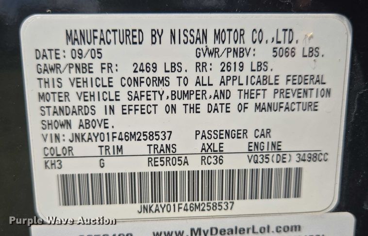 image for item EF1777 2006 Infiniti M35X 