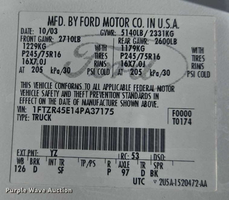 image for item EF1778 2004 Ford Ranger Edge SuperCab pickup truck