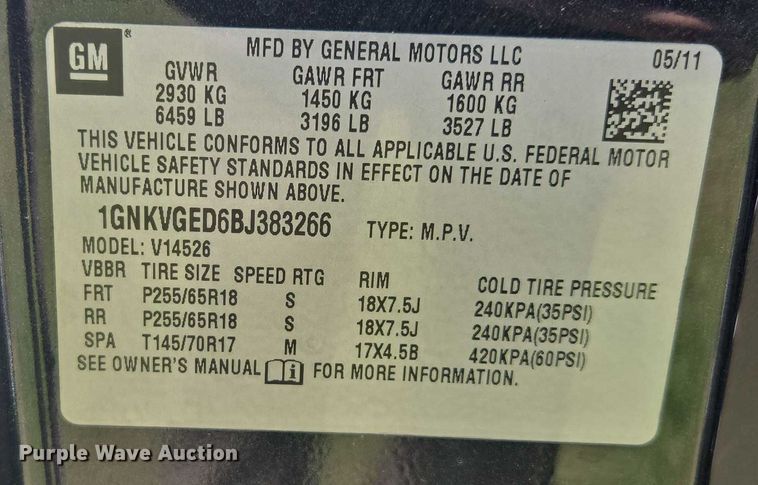image for item EF1783 2011 Chevrolet Traverse SUV