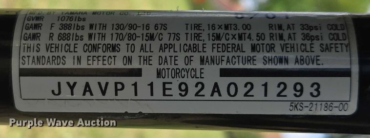 image for item EF1784 2002 Yamaha V Star 1100 motorcycle