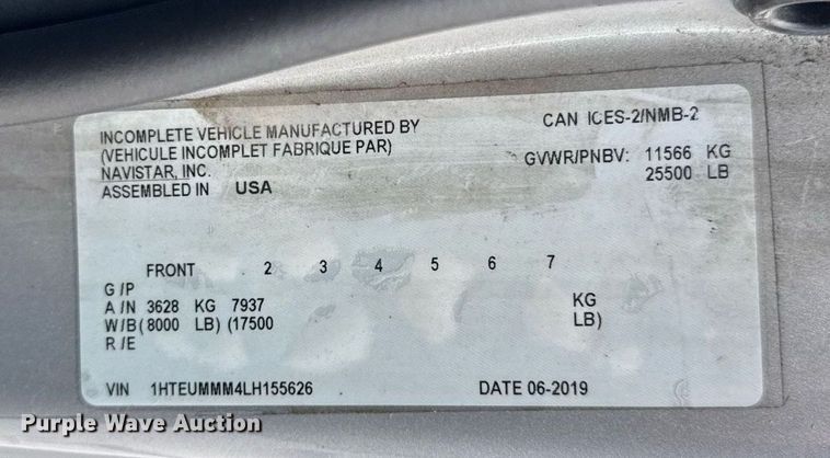 image for item EF2099 2020 International MV607 box truck