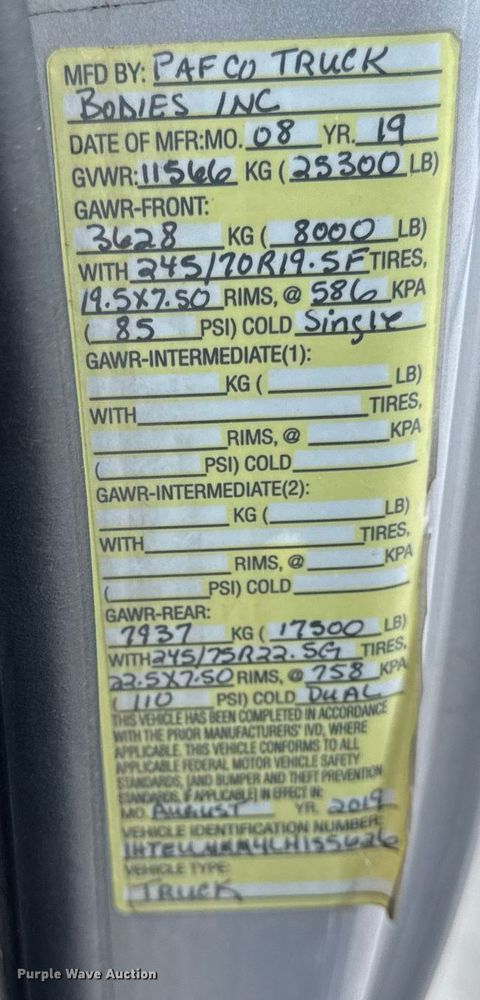 image for item EF2099 2020 International MV607 box truck