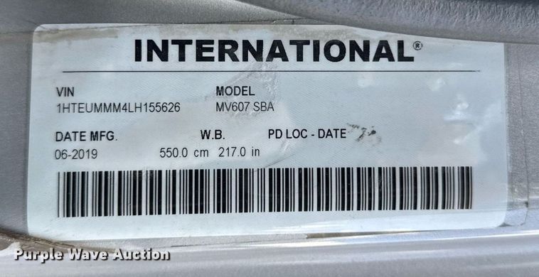 image for item EF2099 2020 International MV607 box truck