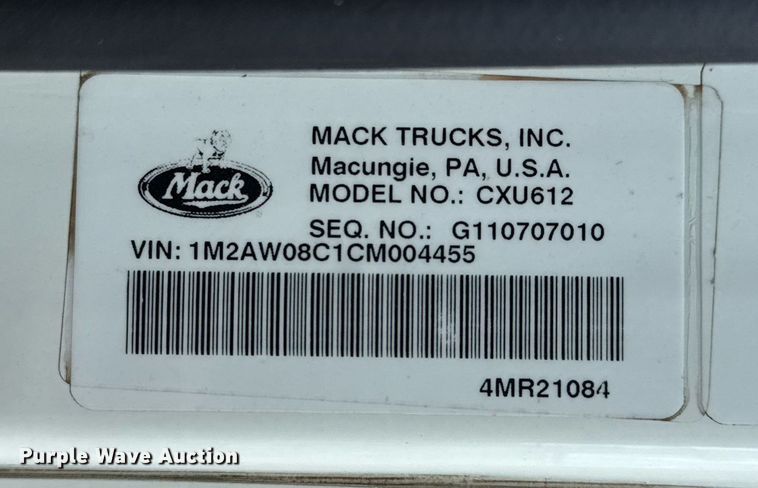 image for item EG5966 2012 Mack CXU613 toter truck