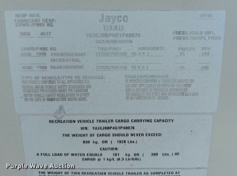 image for item EG5990 2016 Jayco Eagle HT camper