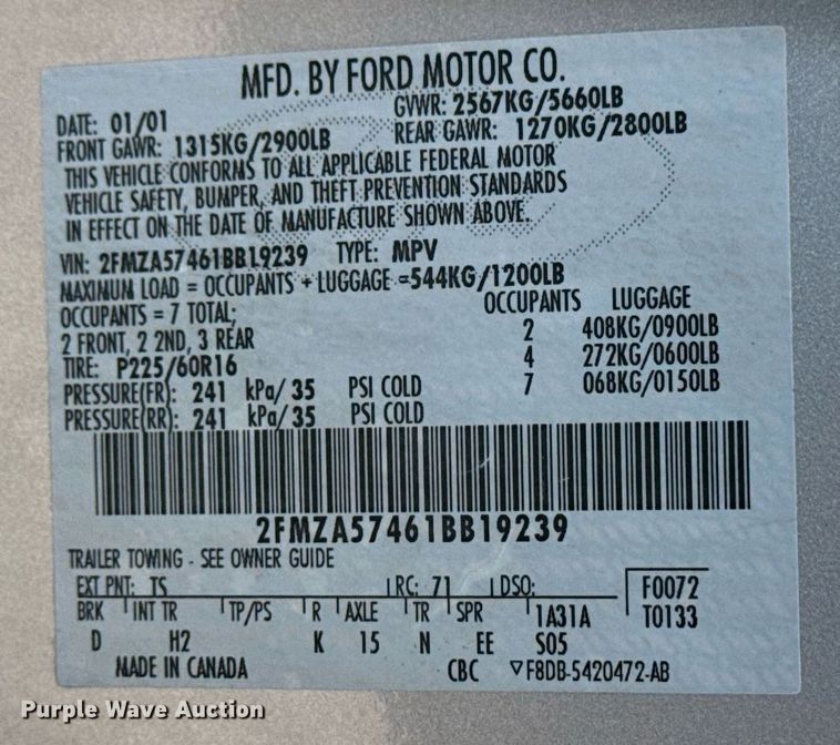 image for item EG6006 2001 Ford Windstar handicap accessible van