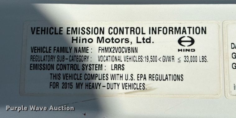 image for item EG6007 2015 Hino 338 truck cab and chassis