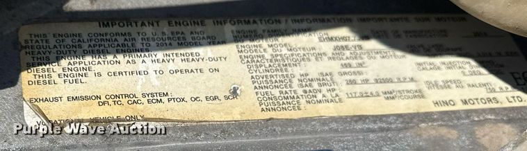 image for item EG6007 2015 Hino 338 truck cab and chassis