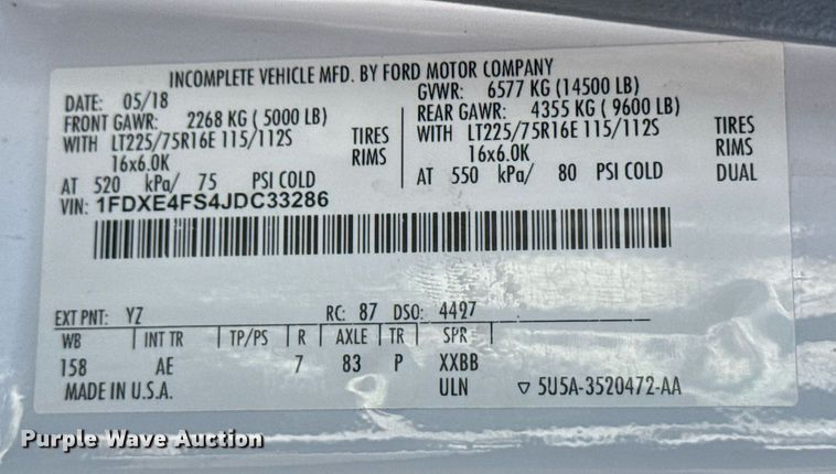 image for item EG6012 2018 Ford E450 Super Duty  refrigerated truck