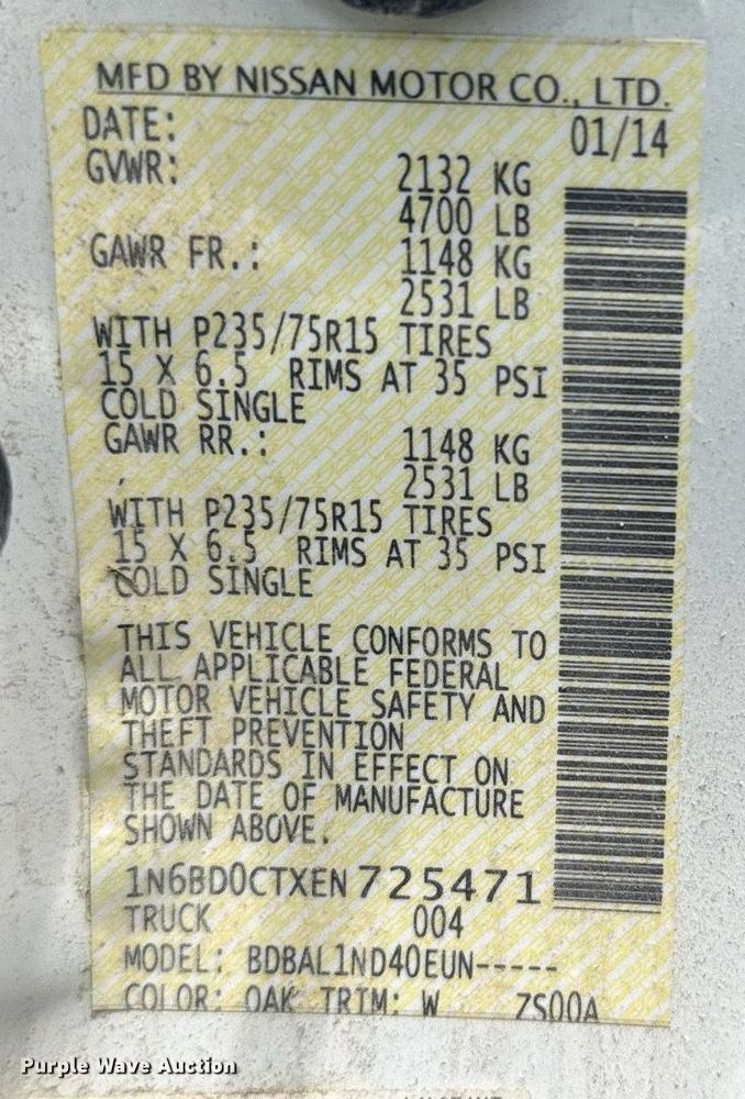 image for item EG6645 2014 Nissan Frontier King Cab pickup truck