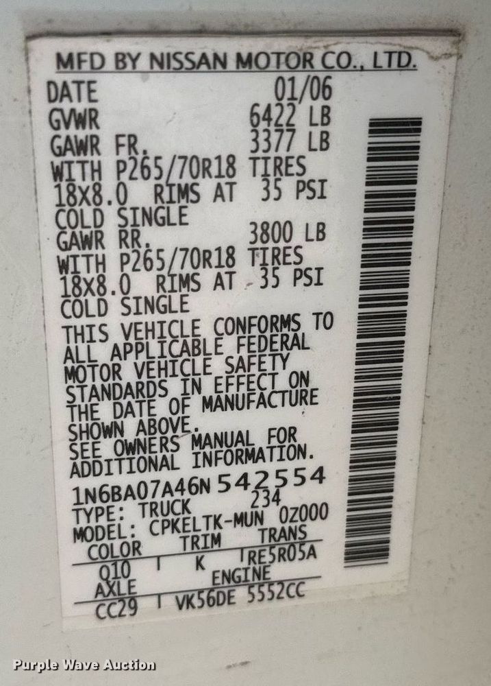 image for item EG6646 2006 Nissan Titan  Crew Cab pickup truck