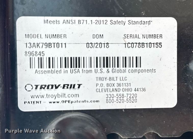 image for item EG8138 2018 Troy-Bilt Horse  lawn mower