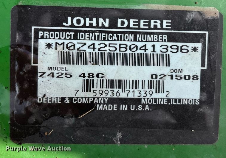 image for item EG8143 2008 John Deere Z425 48C ZTR lawn mower