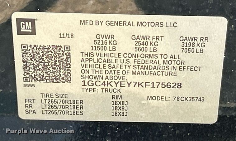 image for item EK8211 2019 Chevrolet Silverado 3500HD High Country  Crew Cab pickup truck