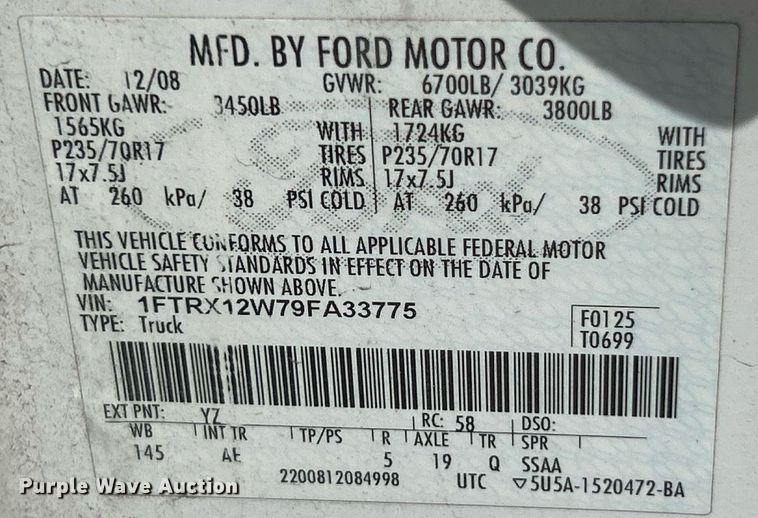 image for item EK8339 2009 Ford F150 XL SuperCab pickup truck