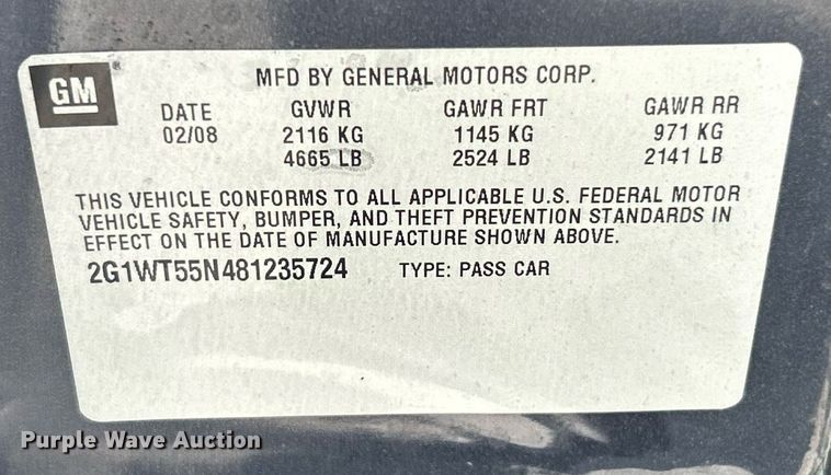 image for item EK8345 2008 Chevrolet Impala LT 