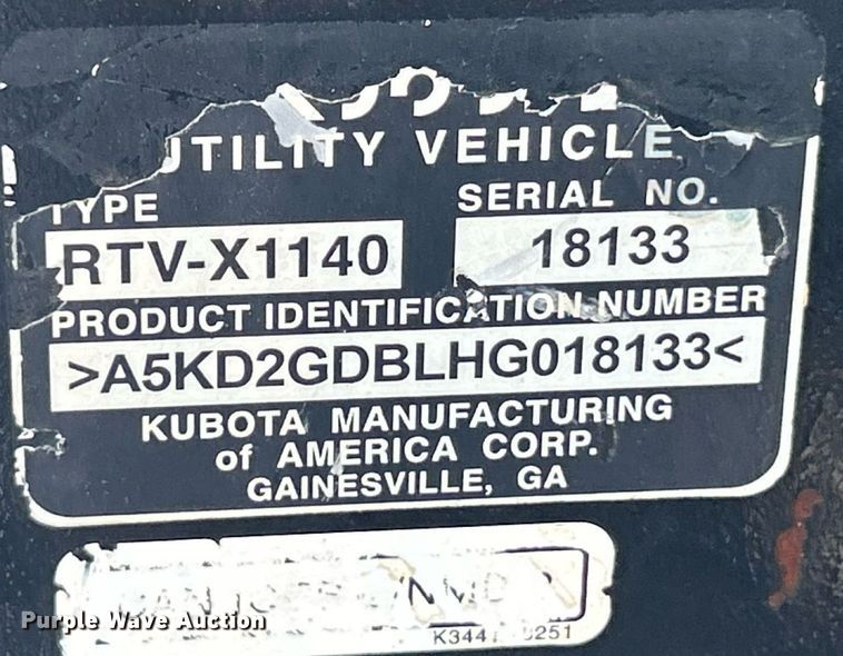 image for item EK8347 2017 Kubota RTV X1140 utility vehicle