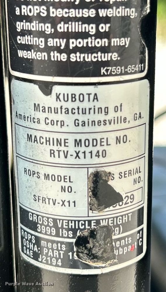 image for item EK8348 2021 Kubota RTV X114 utility vehicle