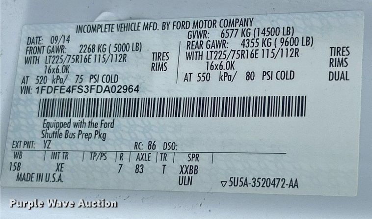 image for item EK8363 2015 Ford E450 Super Duty shuttle bus