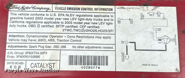 image for item EK8368 2003 Ford Ranger SuperCab pickup truck