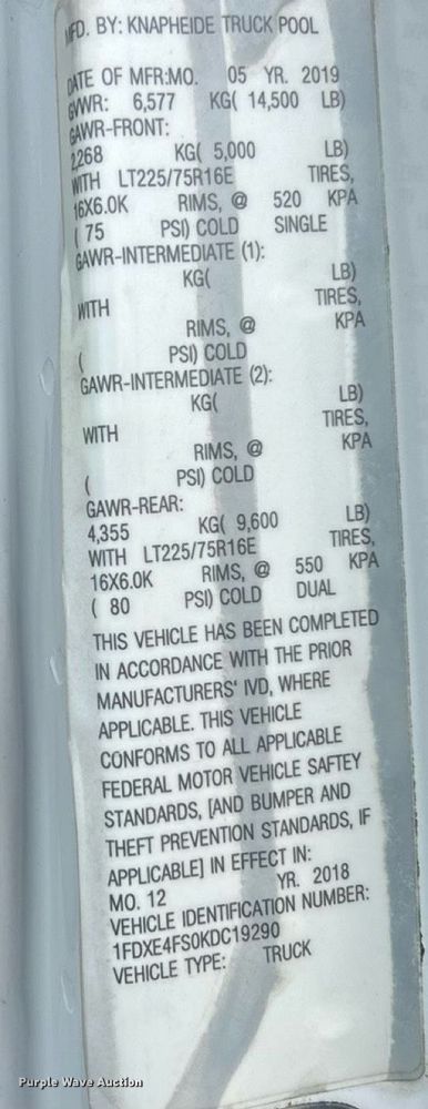 image for item EK8371 2019 Ford E450 refrigerated truck