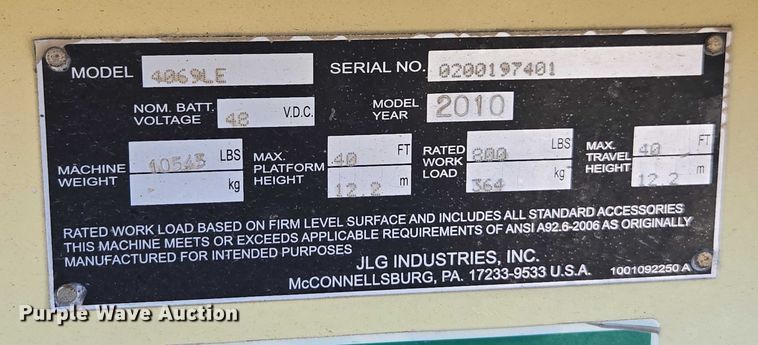 image for item EL6061 2010 JLG 4069 scissor lift