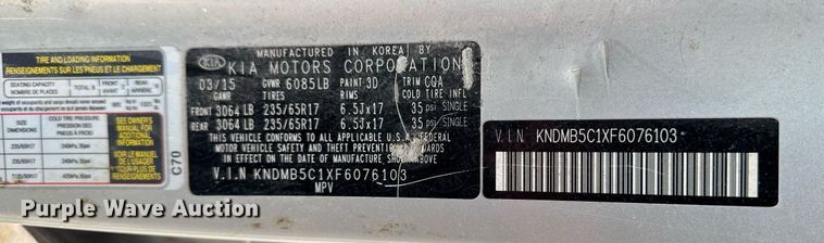 image for item EM2166 2015 Kia Sedona LX van