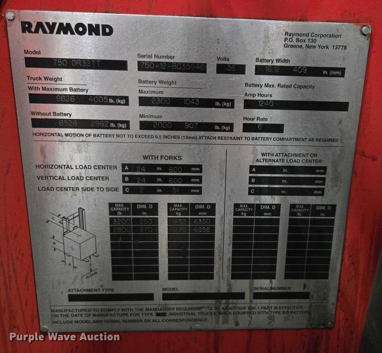 image for item EN2009 Raymond 750 DR32TT reach truck