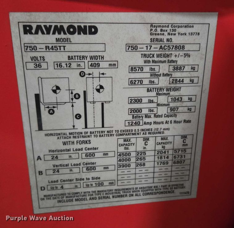 image for item EN2010 Raymond 750-R45TT reach truck