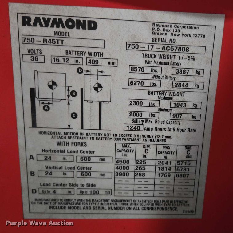 image for item EN2010 Raymond 750-R45TT reach truck