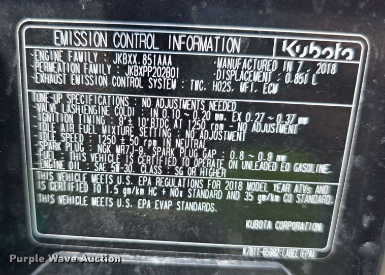 image for item EO1084 2018 Kubota RTV-XG850  Sidekick utility vehicle