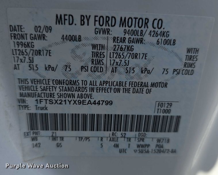 image for item EO1089 2009 Ford F250 Super Duty XL SuperCab pickup truck