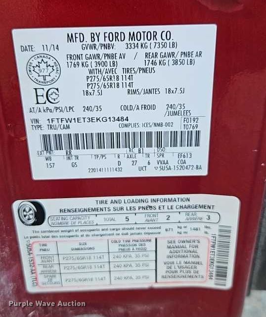 image for item EO4521 2014 Ford F150 SuperCrew pickup truck