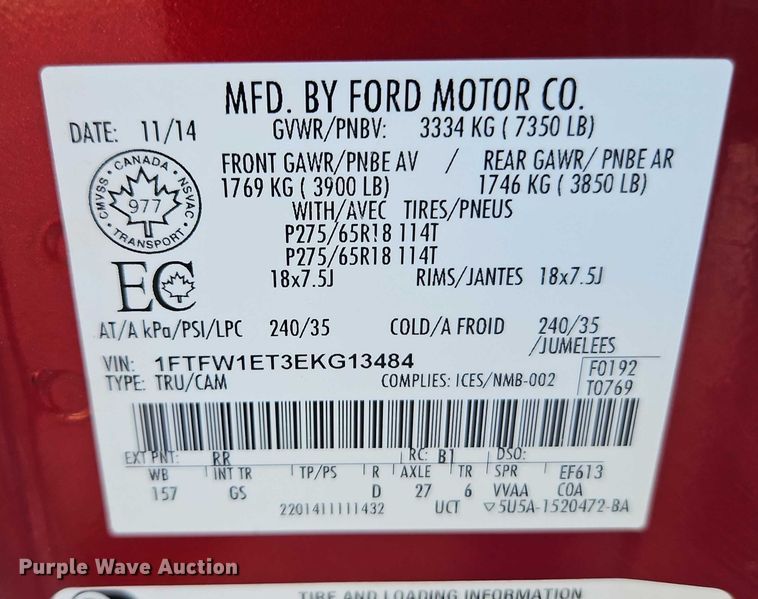 image for item EO4521 2014 Ford F150 SuperCrew pickup truck