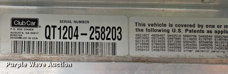 image for item EO4543 2012 Club Car Turf 2 Plus electric golf cart