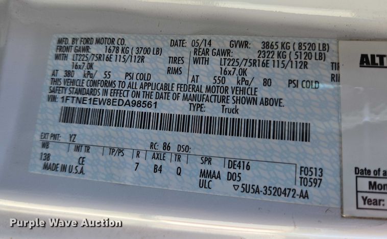 image for item EQ2605 2014 Ford E150 van