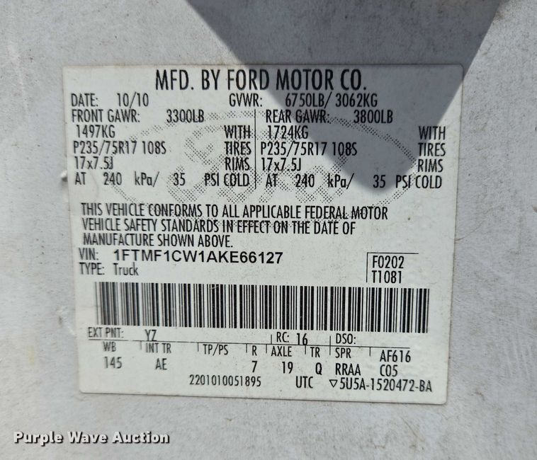 image for item EQ2608 2010 Ford F150 pickup truck