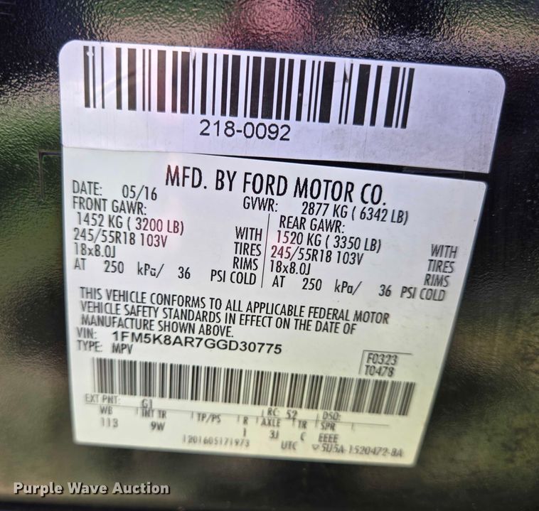 image for item EQ4042 2016 Ford Explorer Police Interceptor SUV