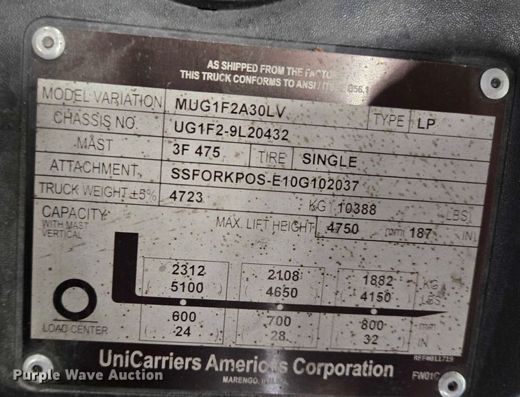 image for item EQ4047 2015 UniCarriers  PF60 forklift