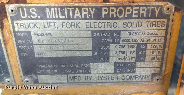 image for item ER2146 2014 Hyster E60XL-MIL forklift