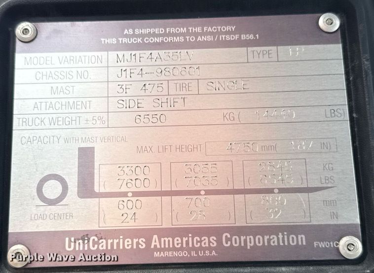 image for item MZ9391 2013 Nissan PF80YLP forklift