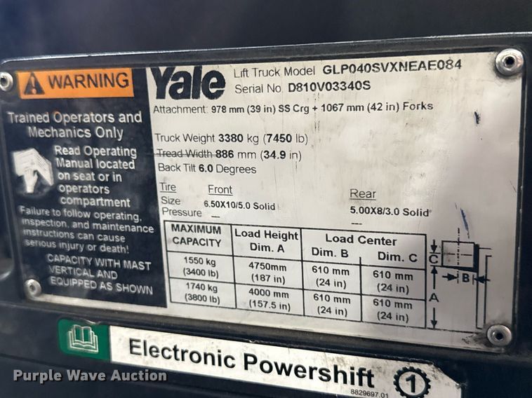 image for item MZ9393 2018 Yale GLP040 forklift