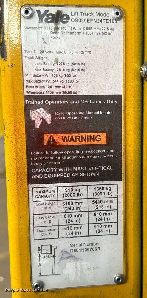 image for item MZ9396 2017 Yale OS030 order picker