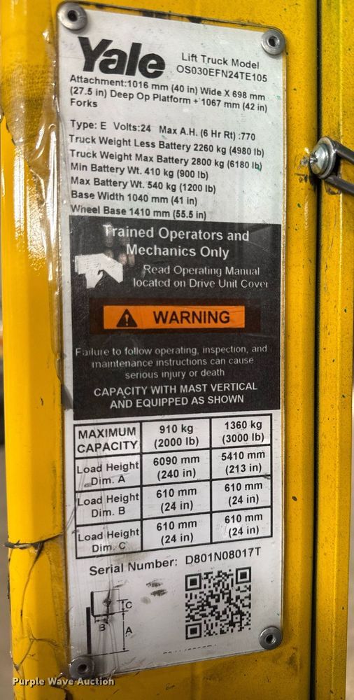 image for item MZ9397 2019 Yale OS030 order picker