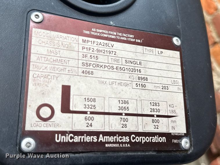 image for item MZ9398 2017 UniCarriers PF50 forklift