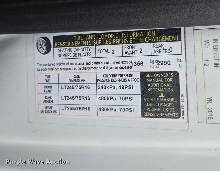 image for item YA0446 2016 Freightliner Sprinter 2500 van