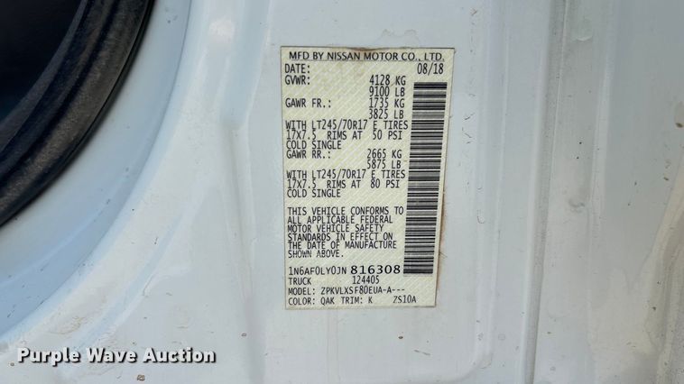 image for item YA0672 2018 Nissan NV2500 van