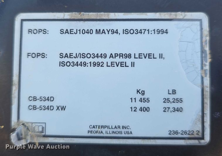 image for item DR3867 2009 Caterpillar CB534D XW double drum vibratory roller