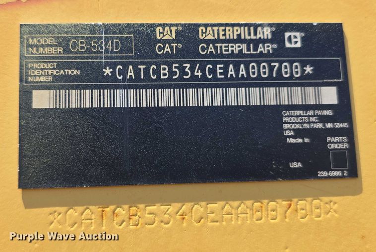 image for item DR3867 2009 Caterpillar CB534D XW double drum vibratory roller